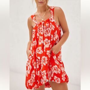 Anthropologie Red and White Floral Mini Dress Small